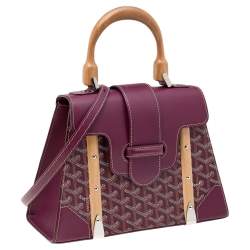 Pre Owned Goyard Burgundy Goyardine Coated Canvas And Leather Saigon PM Top Handle Bag