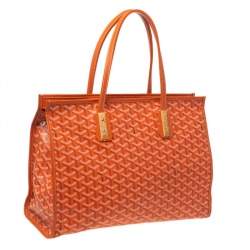 Pre Owned Goyard Orange Goyardine Coated Canvas and Leather Marquises Tote