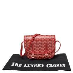 Pre Owned Goyard Red Goyardine Coated Canvas and Leather Belvedere PM Bag
