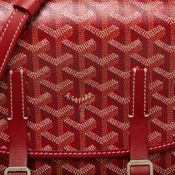 Pre Owned Goyard Red Goyardine Coated Canvas and Leather Belvedere PM Bag