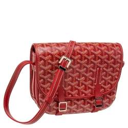 Pre Owned Goyard Red Goyardine Coated Canvas and Leather Belvedere PM Bag