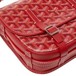Pre Owned Goyard Red Goyardine Coated Canvas and Leather Belvedere PM Bag