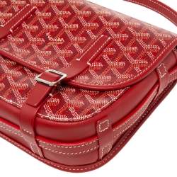 Pre Owned Goyard Red Goyardine Coated Canvas and Leather Belvedere PM Bag