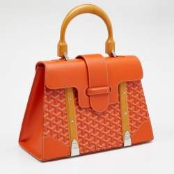 Pre Owned Goyard Orange Goyardine Coated Canvas And Leather Saigon MM Top Handle Bag