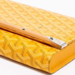Pre Owned Goyard Yellow Goyardine Coated Canvas Monte Carlo Bois Clutch