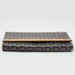 Pre Owned Goyard Brown Goyardine Coated Canvas and Leather Monte Carlo Bois Clutch