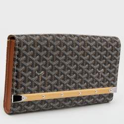Pre Owned Goyard Brown Goyardine Coated Canvas and Leather Monte Carlo Bois Clutch