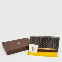 Pre Owned Goyard Brown Goyardine Coated Canvas and Leather Monte Carlo Bois Clutch