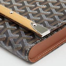 Pre Owned Goyard Brown Goyardine Coated Canvas and Leather Monte Carlo Bois Clutch