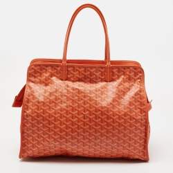 Pre Owned Goyard Orange Goyardine Coated Canvas and Leather PM Hardy Tote