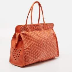 Pre Owned Goyard Orange Goyardine Coated Canvas and Leather PM Hardy Tote