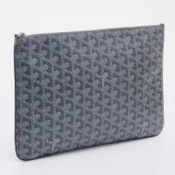 Pre Owned Goyard Grey Goyardine Coated Canvas MM Senat Pouch