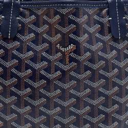 Pre Owned Goyard Navy Blue Goyardine Coated Canvas and Leather Mini Anjou Tote