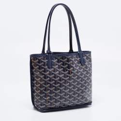 Pre Owned Goyard Navy Blue Goyardine Coated Canvas and Leather Mini Anjou Tote