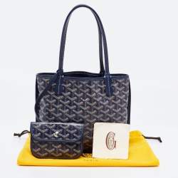 Pre Owned Goyard Navy Blue Goyardine Coated Canvas and Leather Mini Anjou Tote