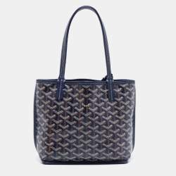 Pre Owned Goyard Navy Blue Goyardine Coated Canvas and Leather Mini Anjou Tote