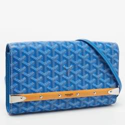Pre Owned Goyard Blue Goyardine Coated Canvas and Leather Monte Carlo Bois Shoulder Bag