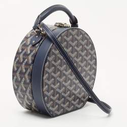 Goyard Navy Blue Goyardine Coated Canvas and Leather Alto Hatbox Trunk Bag