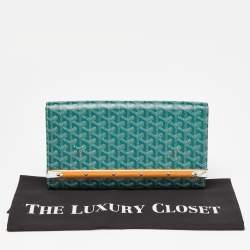 Pre Owned Goyard Green Goyardine Coated Canvas and Leather Monte Carlo Bois Clutch