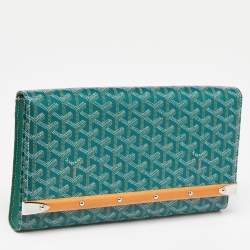 Pre Owned Goyard Green Goyardine Coated Canvas and Leather Monte Carlo Bois Clutch