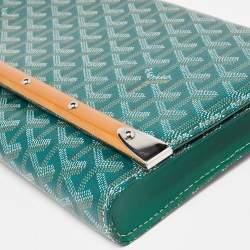 Pre Owned Goyard Green Goyardine Coated Canvas and Leather Monte Carlo Bois Clutch