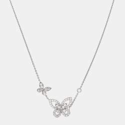 Pre Owned Graff Double Butterfly Silhouette Diamond 18k White Gold Pendant Necklace