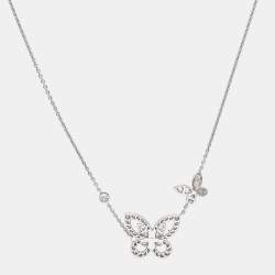 Pre Owned Graff Double Butterfly Silhouette Diamond 18k White Gold Pendant Necklace