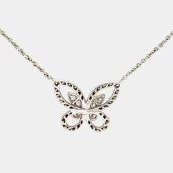 Graff Multi Butterfly Silhouette Diamond 18k White Gold Pendant Necklace