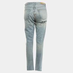 Pre Owned Grlfrnd Navy Blue Ripped Denim Karolina Jeans S Waist 28"