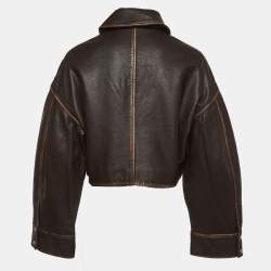 Pre Owned جاكيت جلد بني مقصوص جيرل فريند مقاس صغير جدًا (إكس إكس سمول)