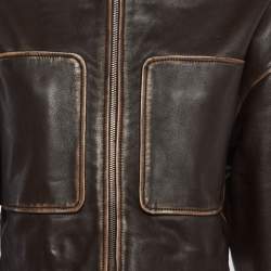 Pre Owned جاكيت جلد بني مقصوص جيرل فريند مقاس صغير جدًا (إكس إكس سمول)