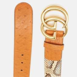 Gucci Multicolor Ostrich Leather and Python GG Marmont Buckle Belt 85CM