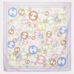 Pre Owned Gucci White/Pink GG Bubble Print Silk Scarf