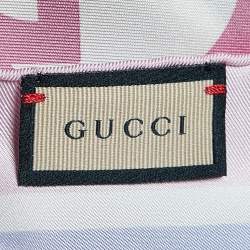 Pre Owned Gucci White/Pink GG Bubble Print Silk Scarf