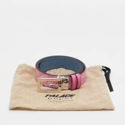Pre Owned Gucci x Palace Pink/Blue GG-P Supreme Canvas G Square Buckle Reversible Belt 90 CM