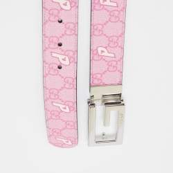 Pre Owned Gucci x Palace Pink/Blue GG-P Supreme Canvas G Square Buckle Reversible Belt 90 CM