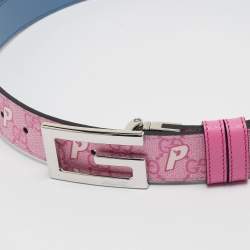 Pre Owned Gucci x Palace Pink/Blue GG-P Supreme Canvas G Square Buckle Reversible Belt 90 CM