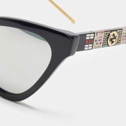 Gucci Black Mirrored GG0597S Interlocking G Crystals Cat Eye Sunglasses