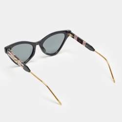 Gucci Black Mirrored GG0597S Interlocking G Crystals Cat Eye Sunglasses