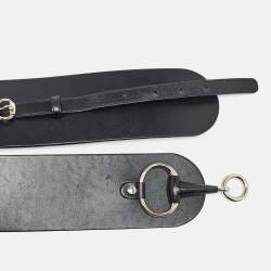 Pre Owned Gucci Black Leather Horsebit Waist Wide Belt 85CM