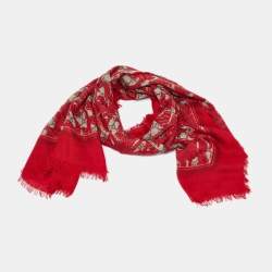 Gucci Red/Beige Arabesque Print Modal & Silk Shawl