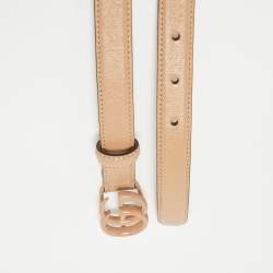 Gucci Beige Leather Double G Buckle Slim Belt 85 CM
