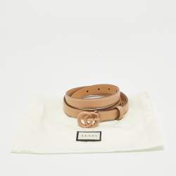 Gucci Beige Leather Double G Buckle Slim Belt 85 CM