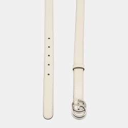 Gucci Off White Leather GG Marmont Slim Buckle Belt 115CM