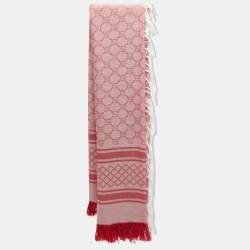 Gucci Red GG Web Cotton Fringed Shawl