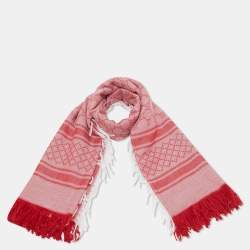 Gucci Red GG Web Cotton Fringed Shawl