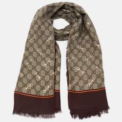 Gucci Brown/Gold Horsebit and GG Print Square Scarf