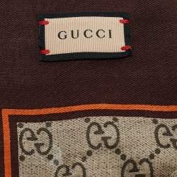 Gucci Brown/Gold Horsebit and GG Print Square Scarf