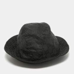 Gucci Black GG Web Nylon Bucket Hat With Pouch 