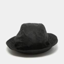 Gucci Black GG Web Nylon Bucket Hat With Pouch 